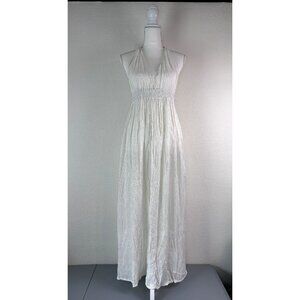 America & Beyond women's small white halter‎ tie plunge neck cover up maxi dress